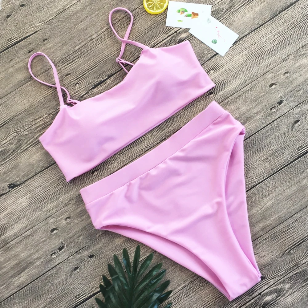 Conjunto de Bikini de cintura alta para Mujer, traje de baño Sexy, Bikini de playa, bañador brasileño de realce para Mujer