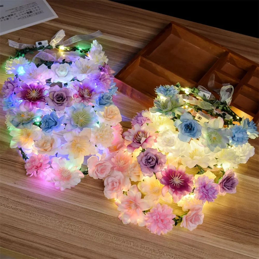 

Glow Flower Headband LED Light Hairband Women Flowers Wreath Headdress Fashion Floral Girl Headpiece Party Hair Accessories