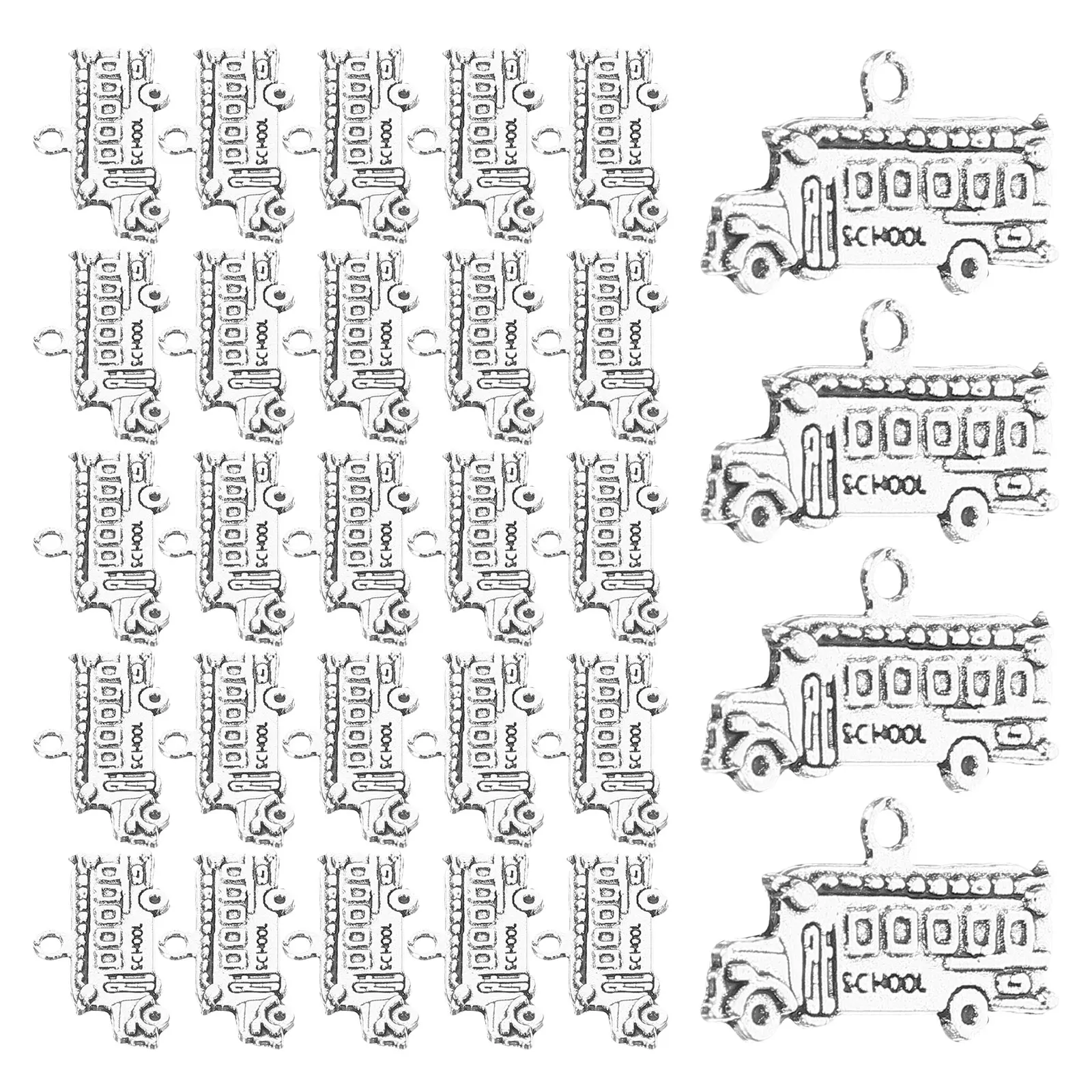 

50pcs School Bus Charms Silver DIY Accessories Necklace Bracelet Making Zinc Alloy Jewelry Crafts Decorative Ornaments Mini