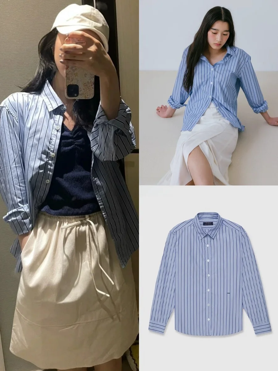 

Повседневная свободная рубашка с вертикальными полосками и пуговицами, с длинным рукавом, осенняя новинка, женская, удобная, дышащая, модная рубашка