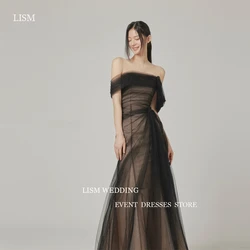 LISM Sexy Black Mermaid Korea Evening Dresses Wedding Photoshoot Off Shoulder Tulle Prom Gowns Long Formal Party Dress