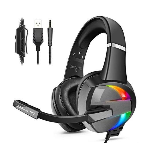 Auriculares para juegos RGB con micrófono con cancelación de ruido, auriculares LED con sonido envolvente para PS5, PS4, Xbox One, PC, portátil, Mac, ordenador y PC