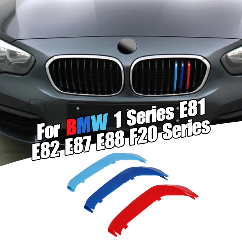 3PCS ABS Tri-colour Car Racing Grills Trim Strips For BMW 1 Series E81 E82 E87 E88 F20 F40 M-Power Styling Exterior Accessories