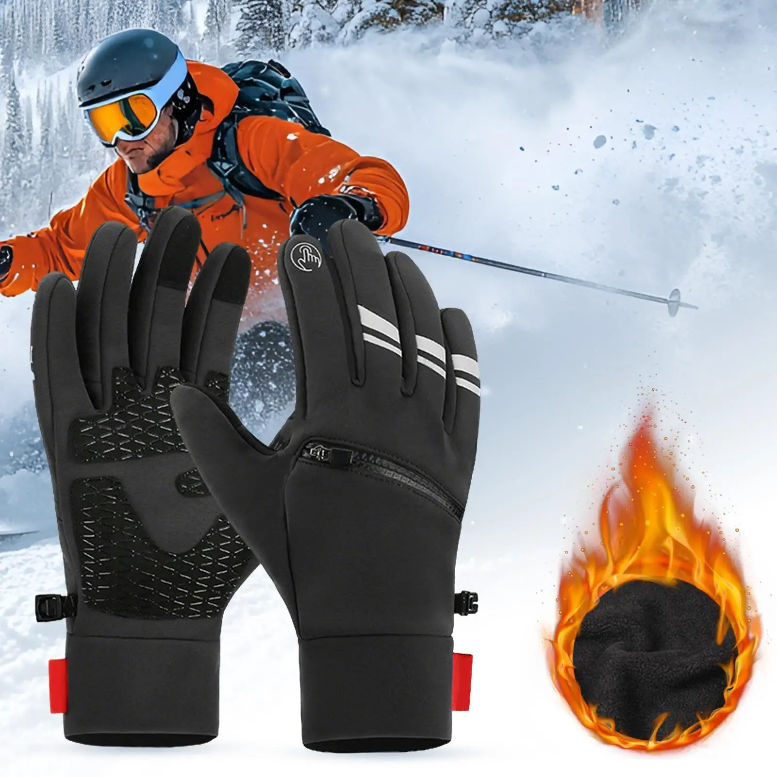 Oplaadbare verwarmde handschoenen Drie temperatuurinstellingen Touchscreen Verwarmde warme sport-buitenhandschoenen met zakken Wanten voor