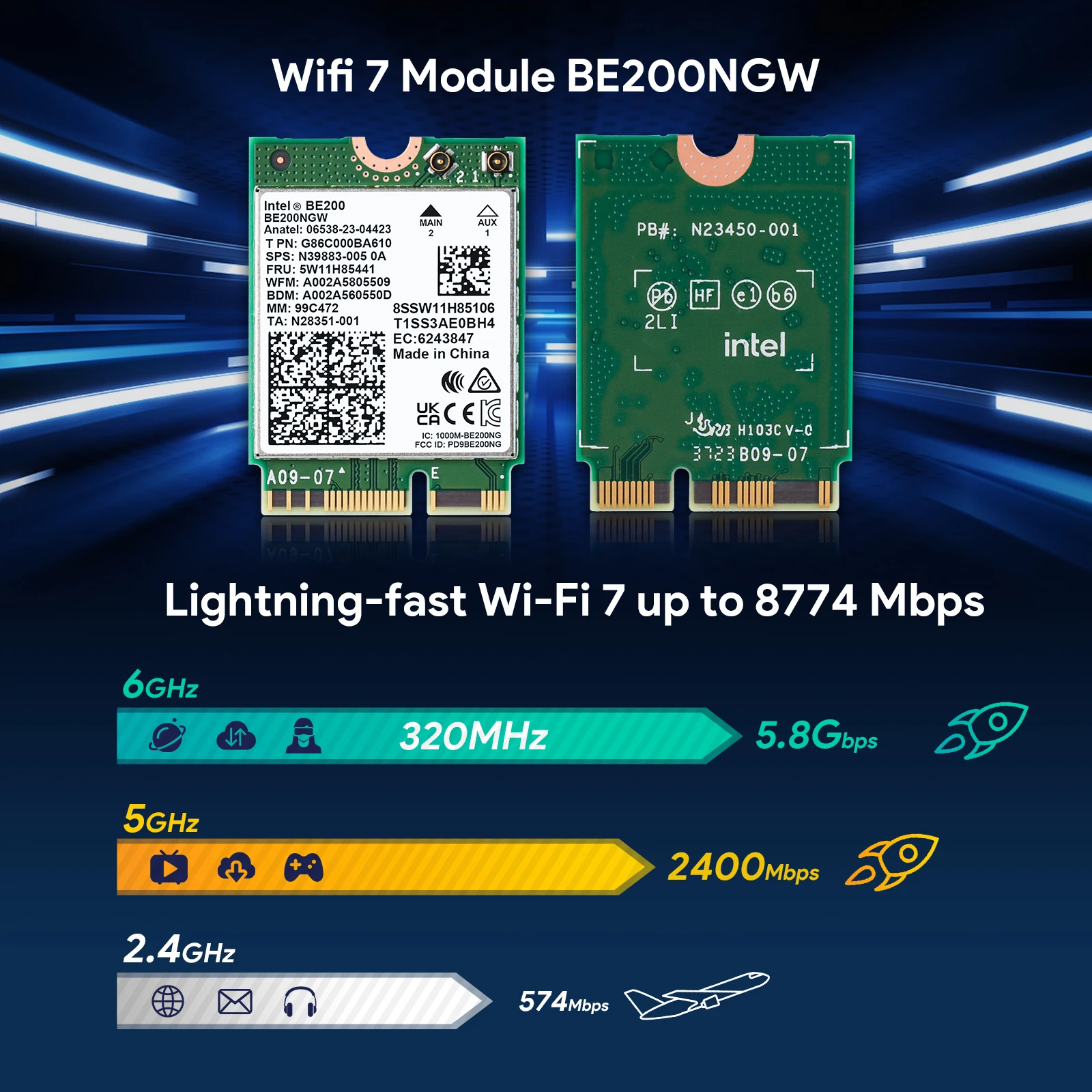 EDUP BE200 Wi-Fi 7 بطاقة الشبكة اللاسلكية 8744 ميجا بت في الثانية بلوتوث 5.4 M.2/NGFF Key E Interface متوافق مع Windows