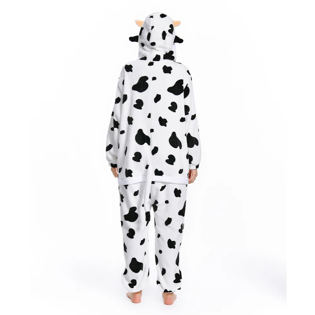 Cartoon Animal Pajamas Adult Cow Cosplay Flannel Sleepwear Bear Raccoon Jumpsuit Costume Outfits Halloween Carnival Party Suit