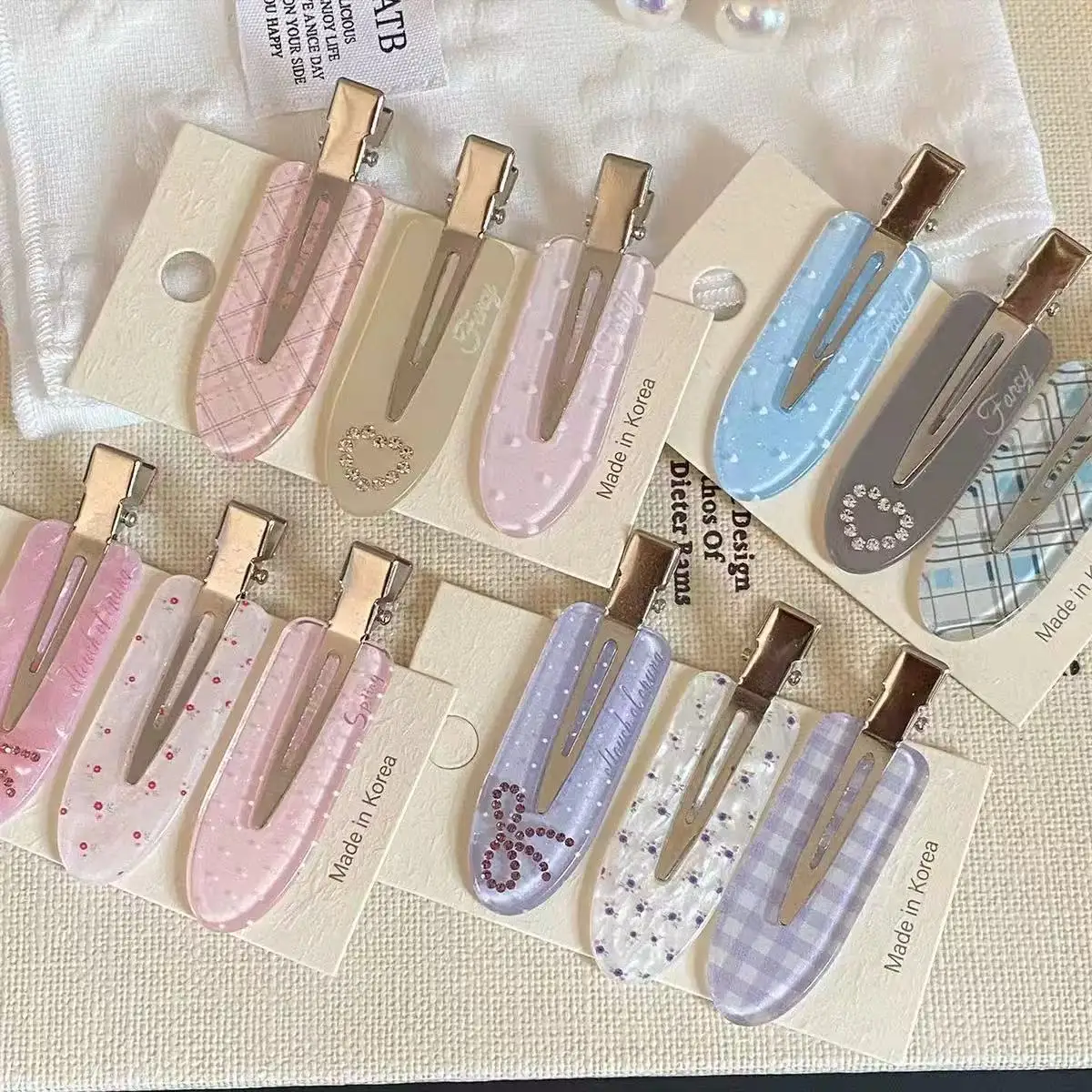 Hair Clips 3 Pack Heart Rhinestone Plaid Seamless Polka Dot Bow Side Bangs Styling Sweet Durable Resin Headwear Hair Bows