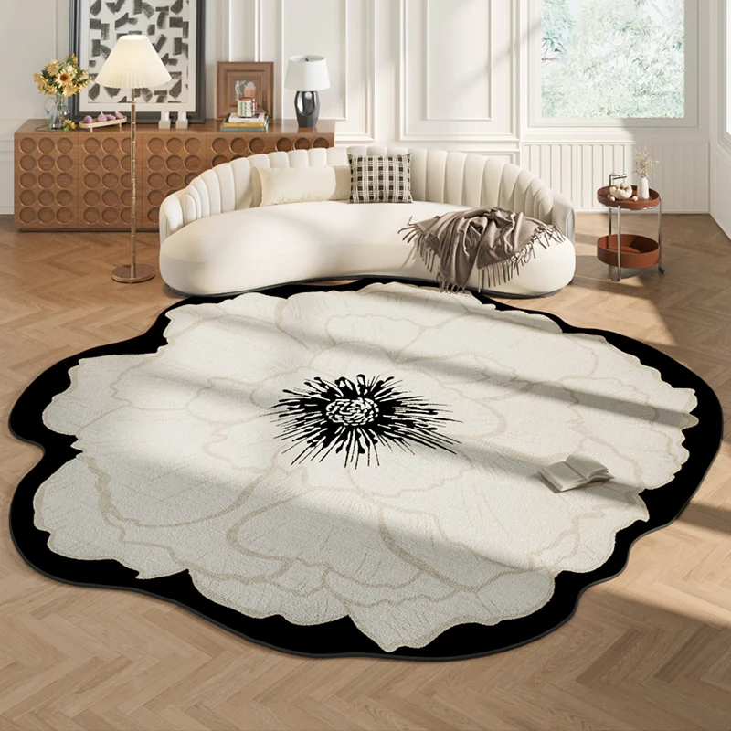 Irregular Bedside Plush Floor Mat French Retro Rugs for Bedroom Large Area Living Room Decoration Carpet Flower Shaped Study Rug