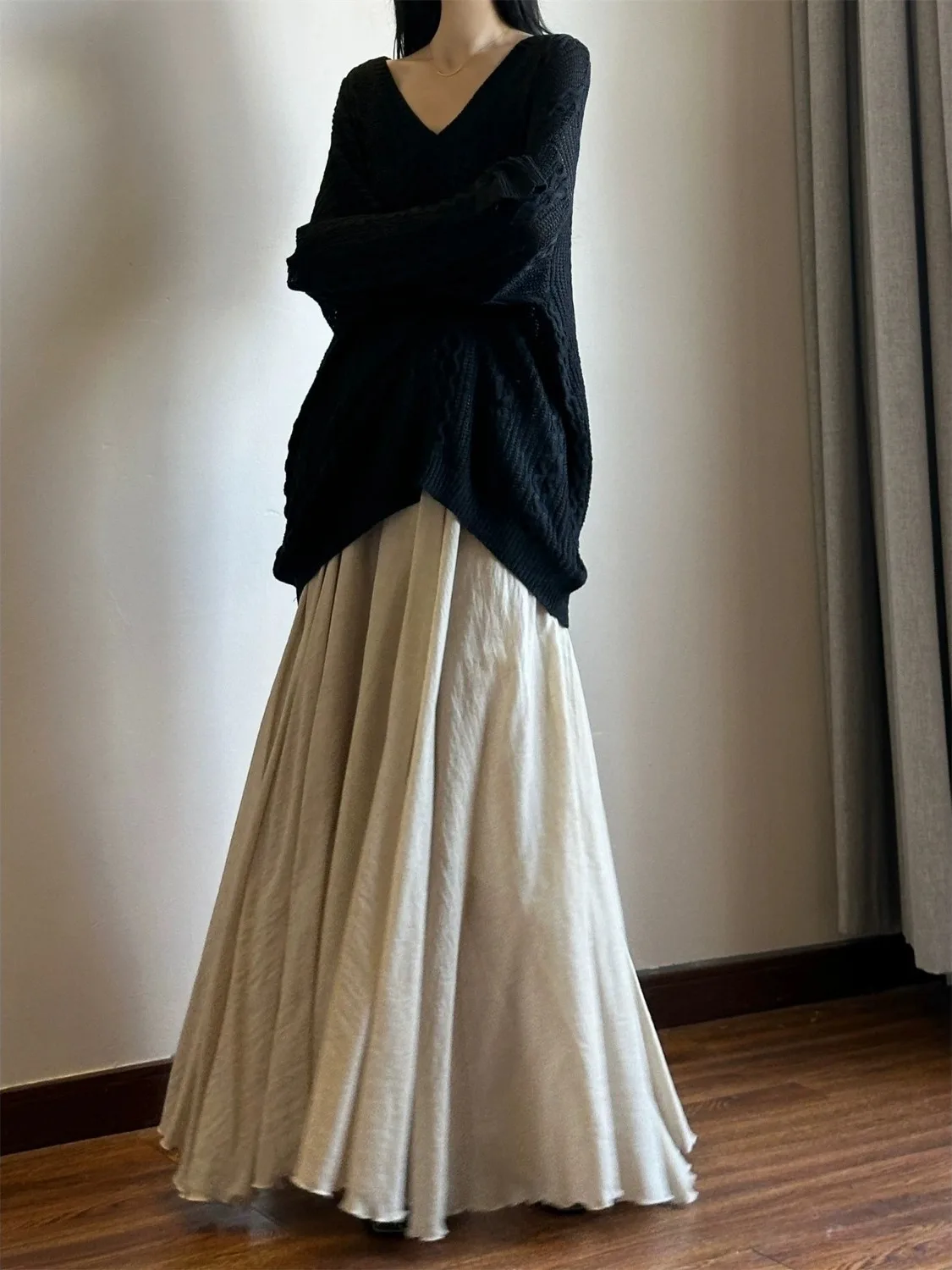 تنورة نسائية على شكل حرف A بطبقات مزدوجة مع خصر داخلي مرن ومتعددة الاستخدامات للخريف وصديقة للتنقل