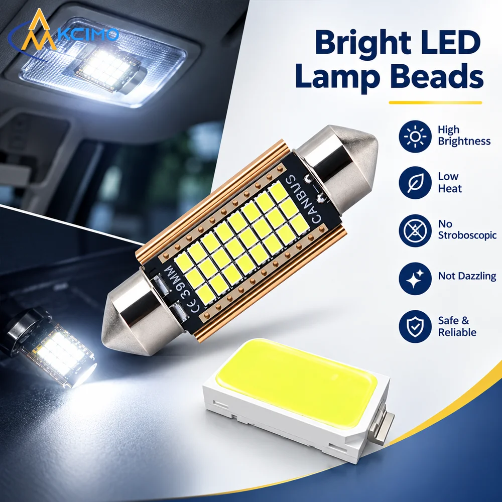 2/10Pcs Car Interior LED Festoon Lamp C5W C10W, CANBUS Decoder Anti-warning Light, Multi Length Dome & Trunk Bulbs