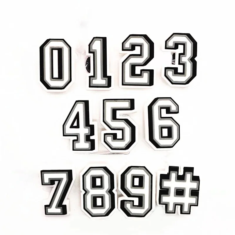 1 Piece Charms Decorations Numbers 0 To 9 Shoe Accessories Black White Pvc Ornament Pins Friend's Holiday Party Gift