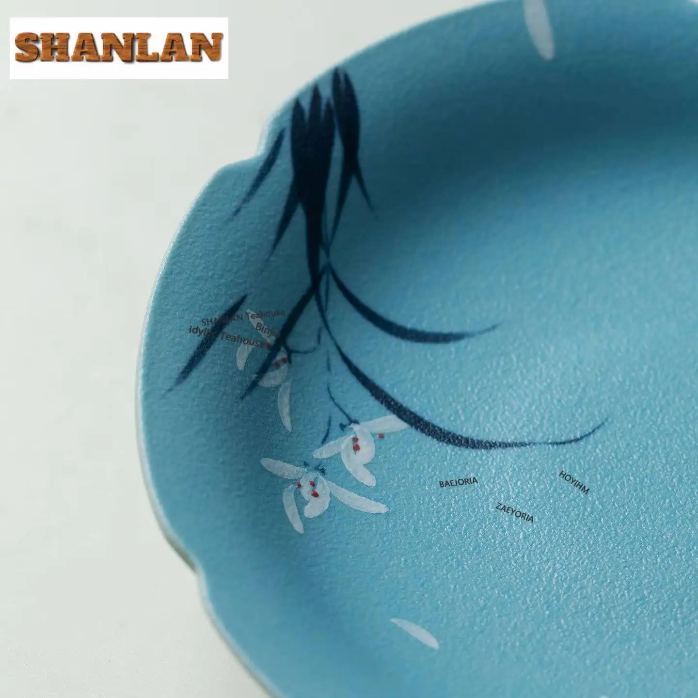 Light Lake Blue Hand-painted Orchid Pot Bearing Holder Retro Coffee Cup Base Dry Brew Table Tea Tray Coasters For Tea Ornaments