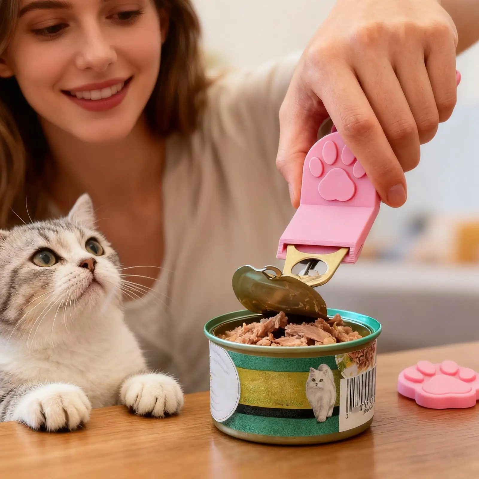 

Food Can Opener Non-Slip Grip Pet Can Opener with Handle & Easy-Clean Design Durable Kitchen Tool for Cat Dog Food Cans Opener