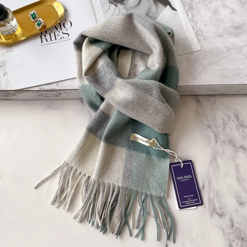 100% Cashmere Winter Design Pashmina Wool Scarf for Women Warm Thick Shawls and Wraps Female Bufanda Echarpe Tassel Muffler