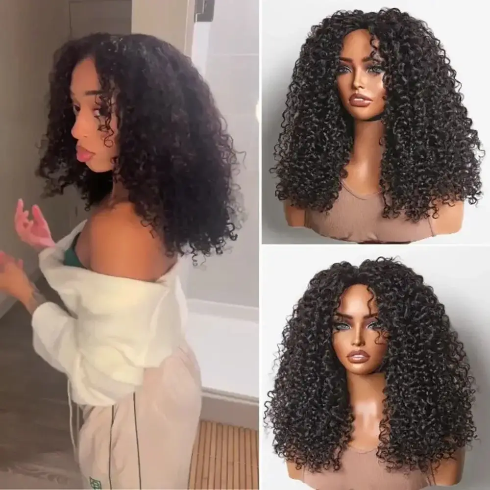 Perruque bandeau en cheveux humains Remy bouclés, densité 250%, sans colle, avec clip 3 en 1, demi-perruque sans besoin de laisser de cheveux de côté, pour femmes