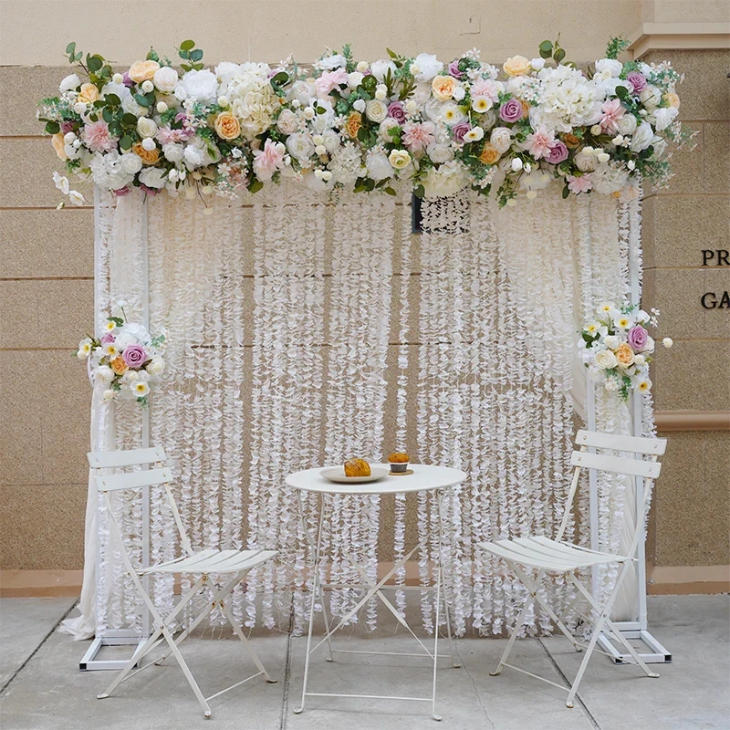 White Champagne Flower Row Hanging Wisteria Rose Peony Floral Arrangement Wedding Backdrop Props Window Display