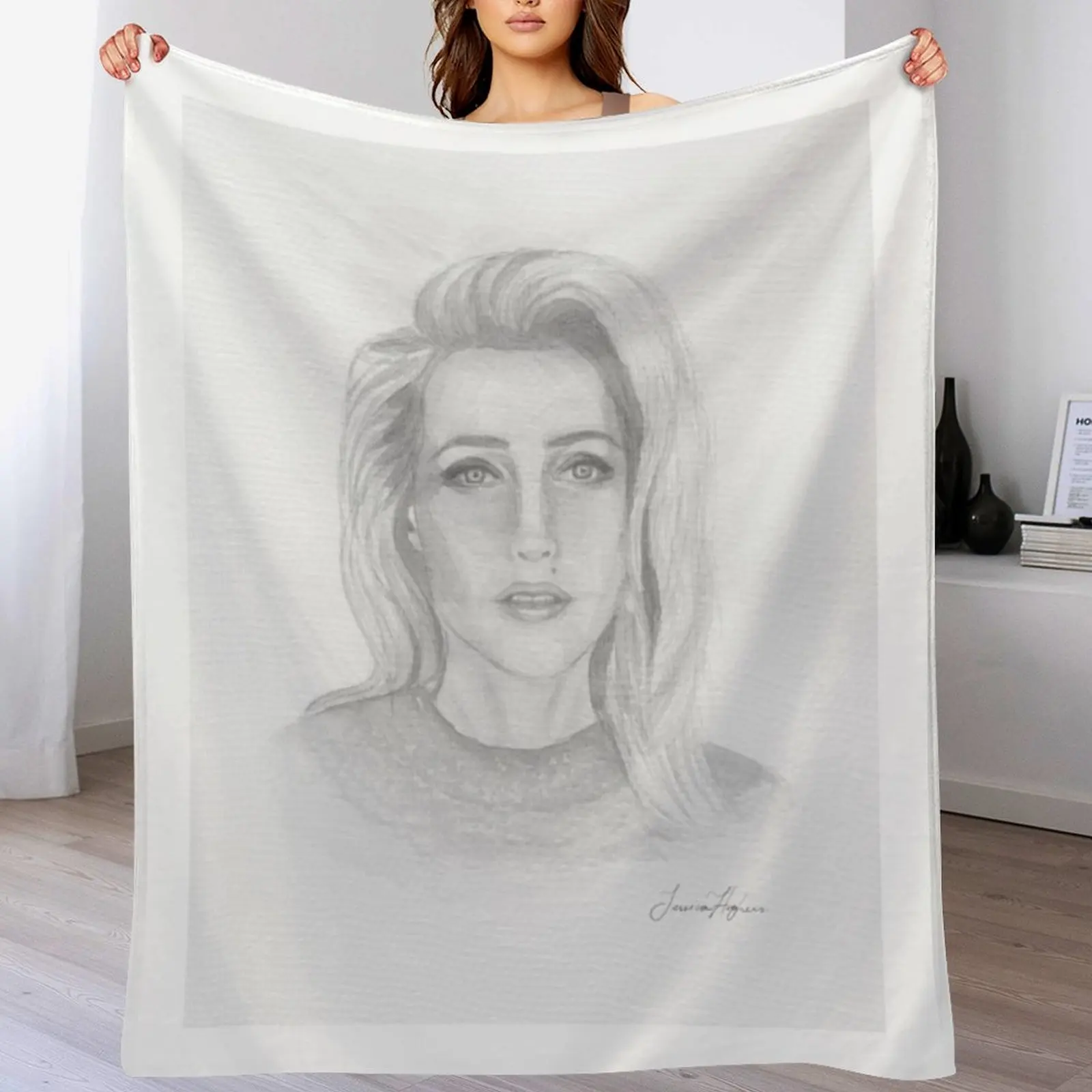 

Gillian Anderson Watercolour Painting Pencil Portrait Throw Blanket Shaggy Furry Soft Blanket for Bedroom Living Room