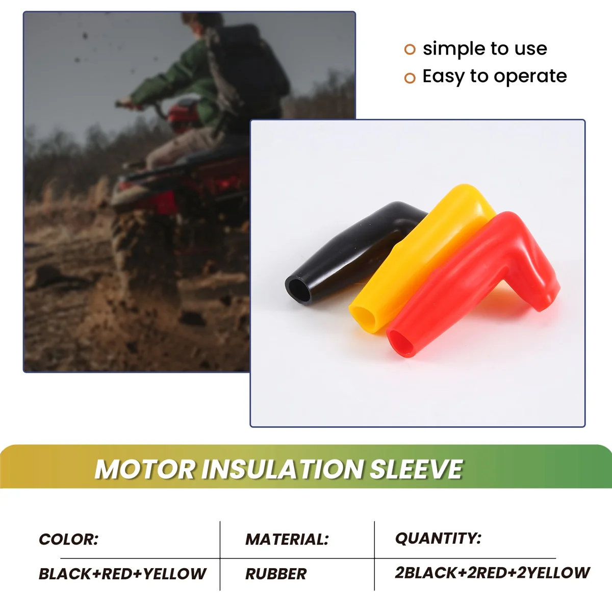 6pc Electric Guard Motor Winch Cable Terminal Boot Rubber Cover Black+Red+Yellow