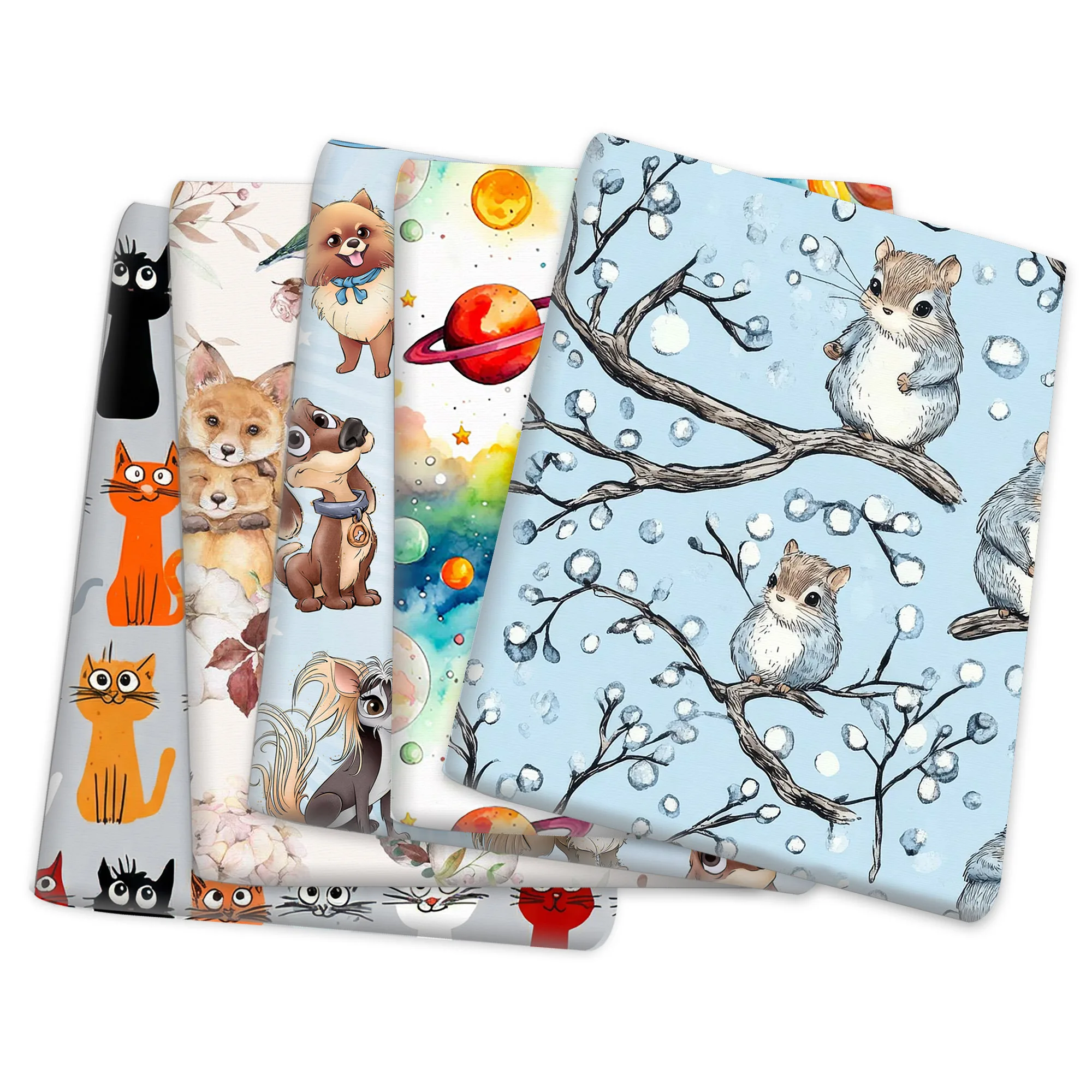 Tissu en polyester et coton 50*145cm, animaux, chat, lapin, oiseau, chien, pour couture, quilting, travaux d'aiguille, matériel de bricolage, fait main