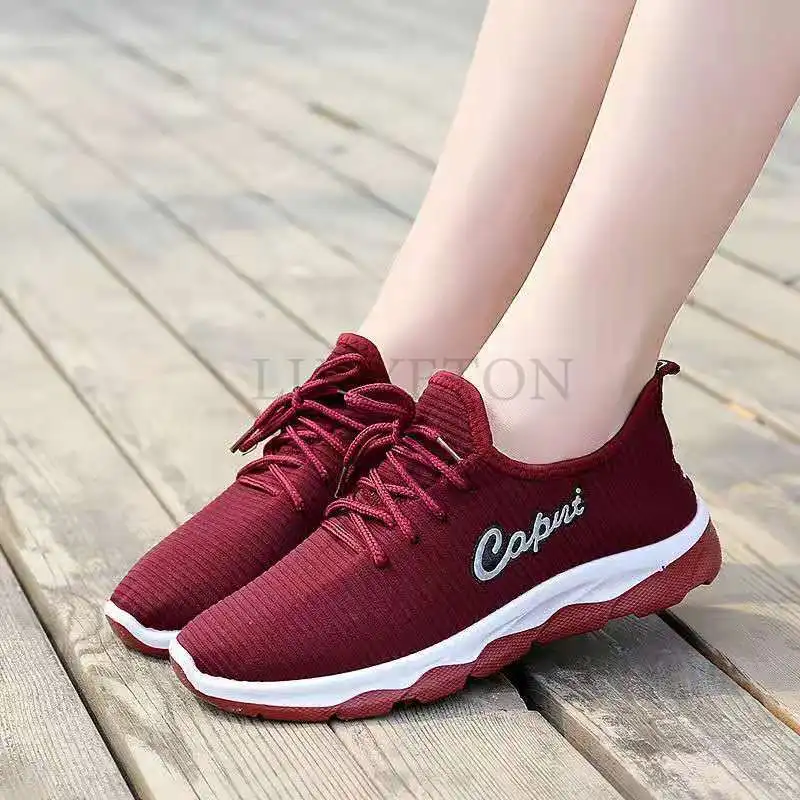 Women Vulcanized Shoes 2024 New Running Sports Summer Mesh Breathable Lace Walking Fitness Thick Soled Women Sports Shoes