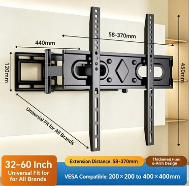 Telescopic Swivel TV Wall Mount, Universal Adjustable Bracket for Multi-brand TV & Monitor, Ultra-thin Wall Hanging Stand