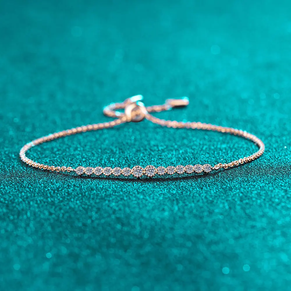 Dainty Moissanite Tennis Bracelet S925 Sterling Silver Adjustable Slide Clasp Sparkling Round Cut Moissan Diamond Bracelet Women