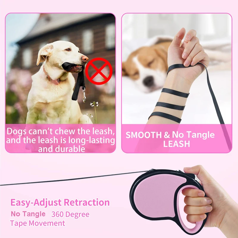 Benepaw Retractable Dog Leash Small Medium Dogs Cats Strong No Tangle Anti-Slip Handle Pet Walking Lead  One-Handed Lock