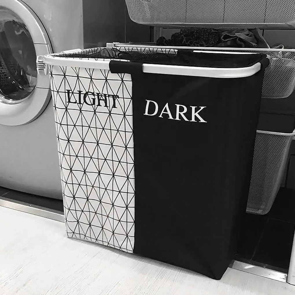 Dorm Laundry Basket Dual Color Dirty Clothes Hamper Container Oxford Cloth Organizer Storage Bag Black White Washing Pouch