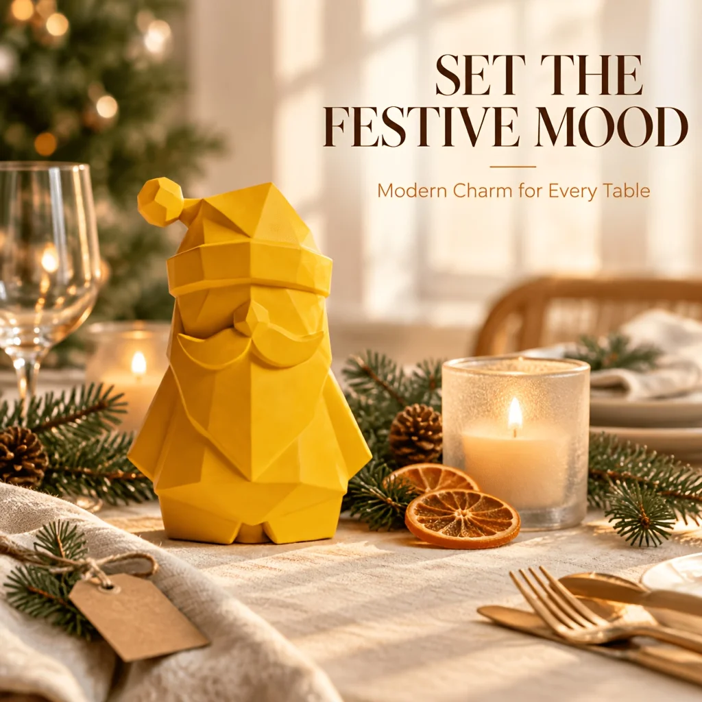 Geometric Faceted Santa Figurine, Modern Low Poly Holiday Sculpture, Tactile Angular Tabletop Decor for Contemporary Home