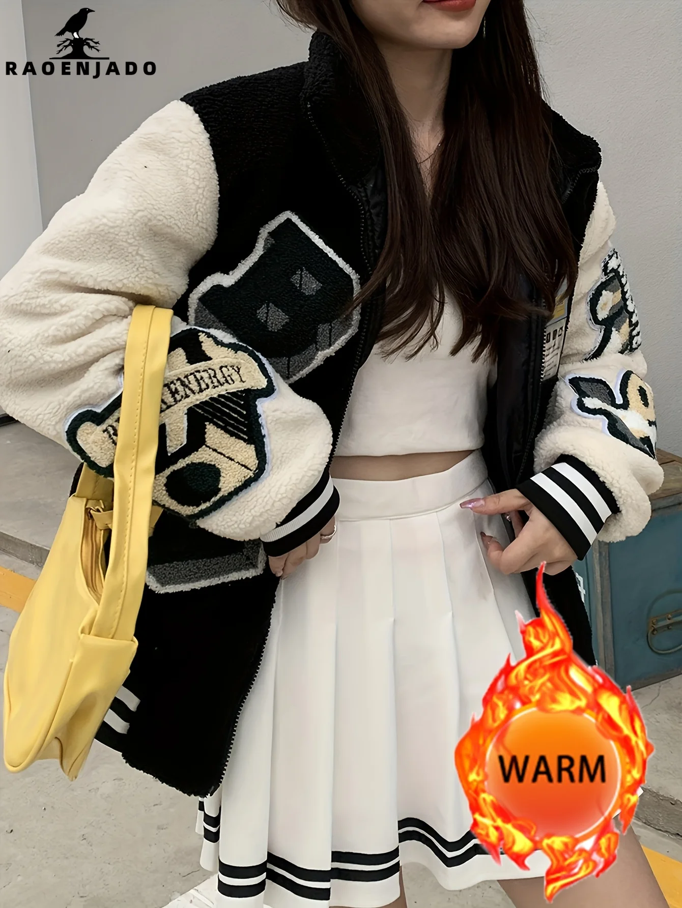 

Женская флисовая куртка, повседневное зимнее пальто больших размеров, нечеткая термобелье с милым дизайном вышивки и воротником-стойкой для девочек