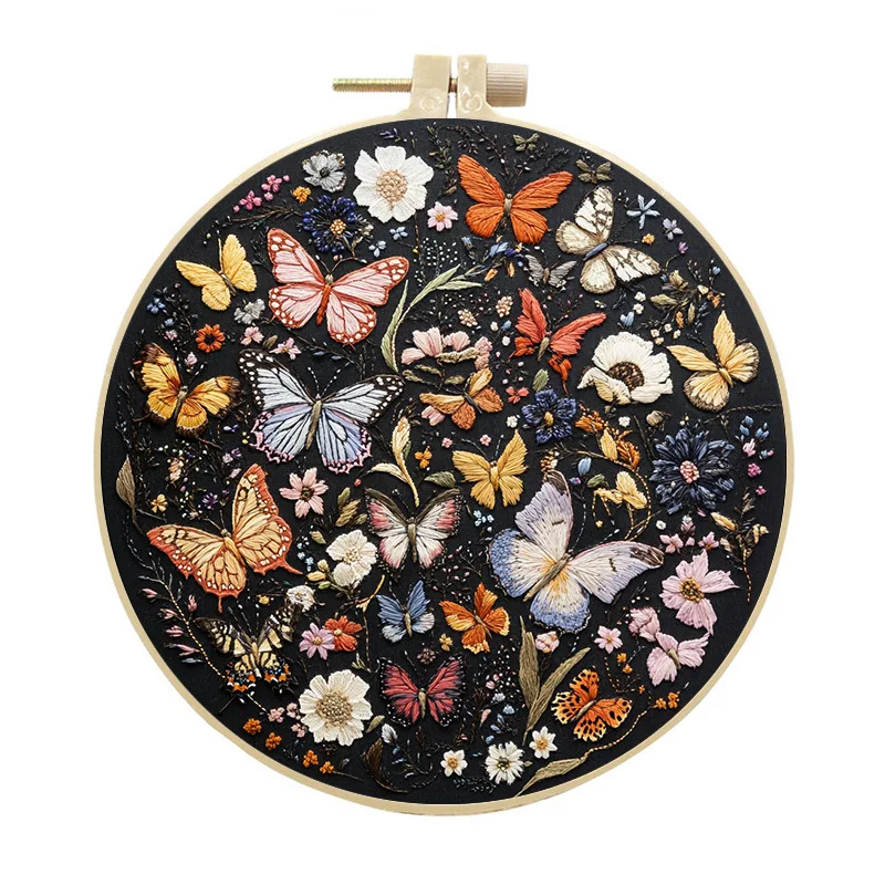 Butterfly Broidery Kit with flower Embroidery Kit for Beginners Needles Enough Embroidery Thread