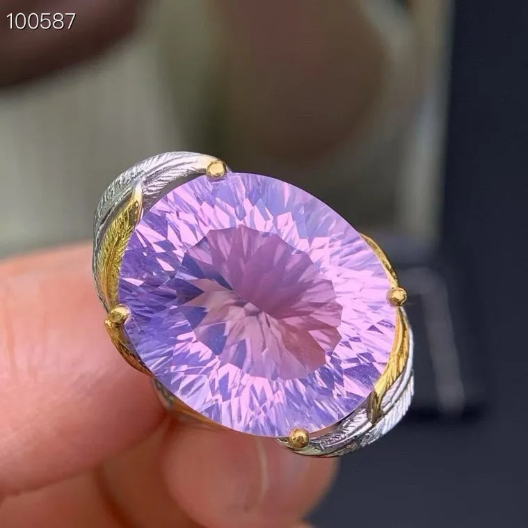 Natural Purple Amethyst Ring, 925 Silver Two-Tone Finish Baroque Style Handmade, Crystal Jewelry Gift for Women