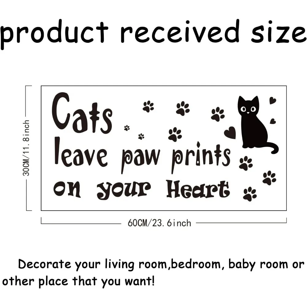 Cats Wall Decals Black Cat Wall Stickers Cats Leave Paw Prints on Your Hearts Stickers Cute Animals Decals for Living Room