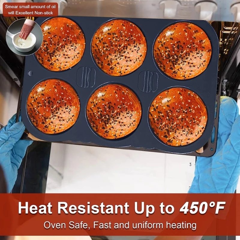 مقاومة للحرارة غير لاصقة سيليكون كعكة همبرغر قالب الخبز لفرن المقلاة الهواء غسالة صحون 6 تجويف الخبز الفرنسي المستديرة دروبشيب