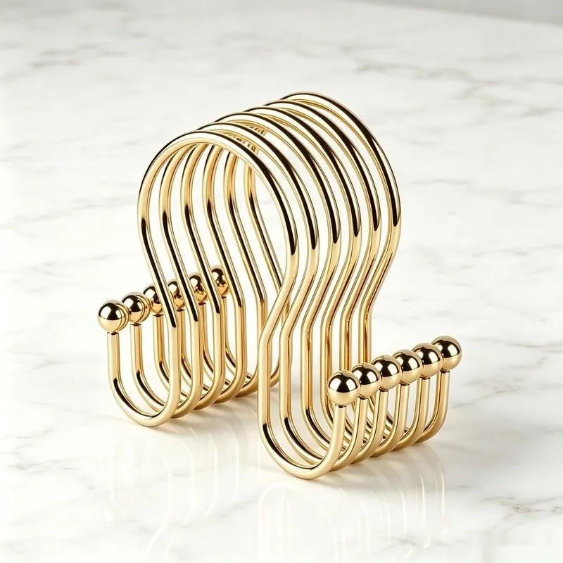 Gold Double Ear Shower Curtain Rings 1 pcs, Smooth Sliding Iron, Easy to Install on Bathroom Shower Rods