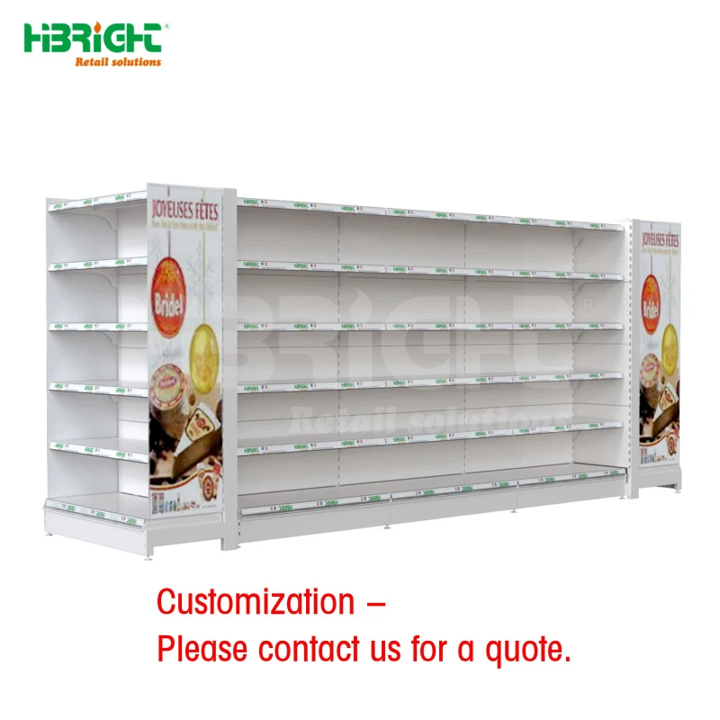 custom.commercial display double side white metallic convenience supermarket shelves