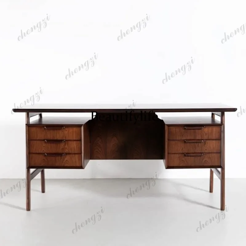 B178 Medieval retro desk solid wood writing desk Nordic teak rose wood