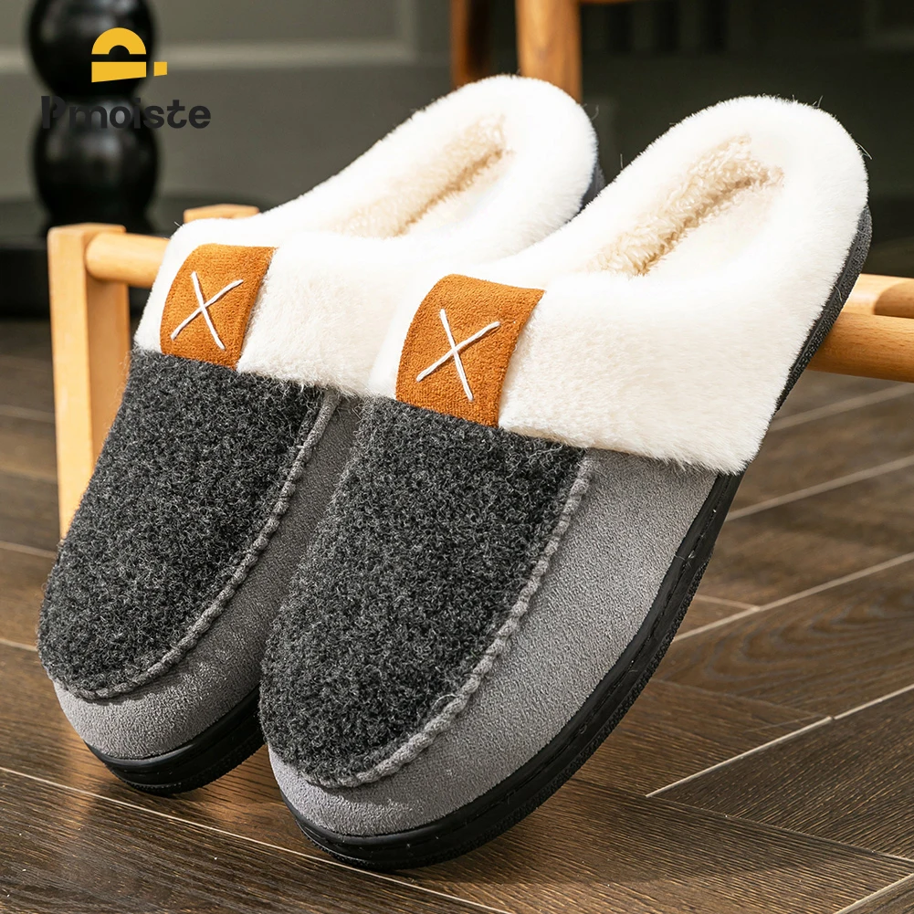 

Winter Suede Slippers Men TPR Non Slip Memory Foam Comfortable Warm Soft Cushion Furry Durable Indoor Shoes