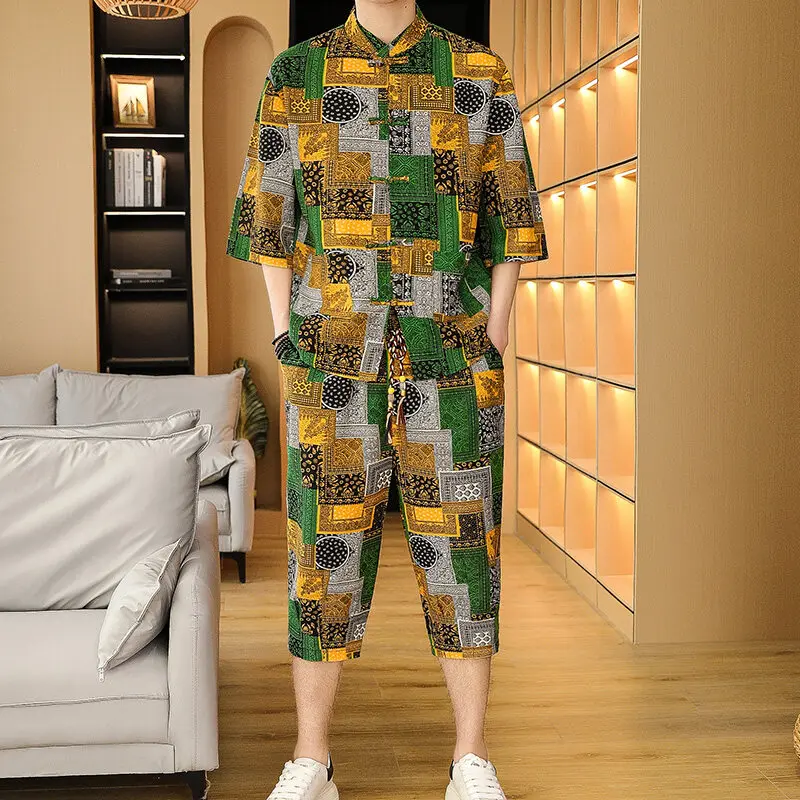 

Fashion trend Summer Men Tracksuit Short Sleeve T-Shirt+Shorts 2 Piece Sets Youth Return Sports Outwear Loose Sweatshirt Suit