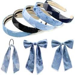 A Cool Denim Flat Headbands for Girls, Adjustable Non-Slip casual pattched jeans hair clips pony scruchy Hair Accessories for Ki