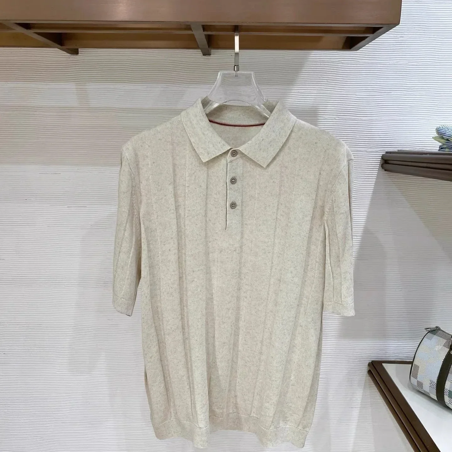 BC Yarn Linen Cotton Blended Lapel Striped Knitted POLO Shirt