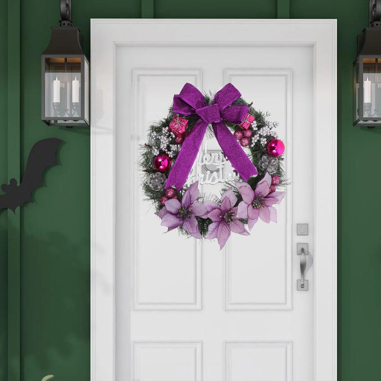 

30 Cm Christmas Indoor Decorations Wreath Pendant Merry Front Bauble Xmas Purple