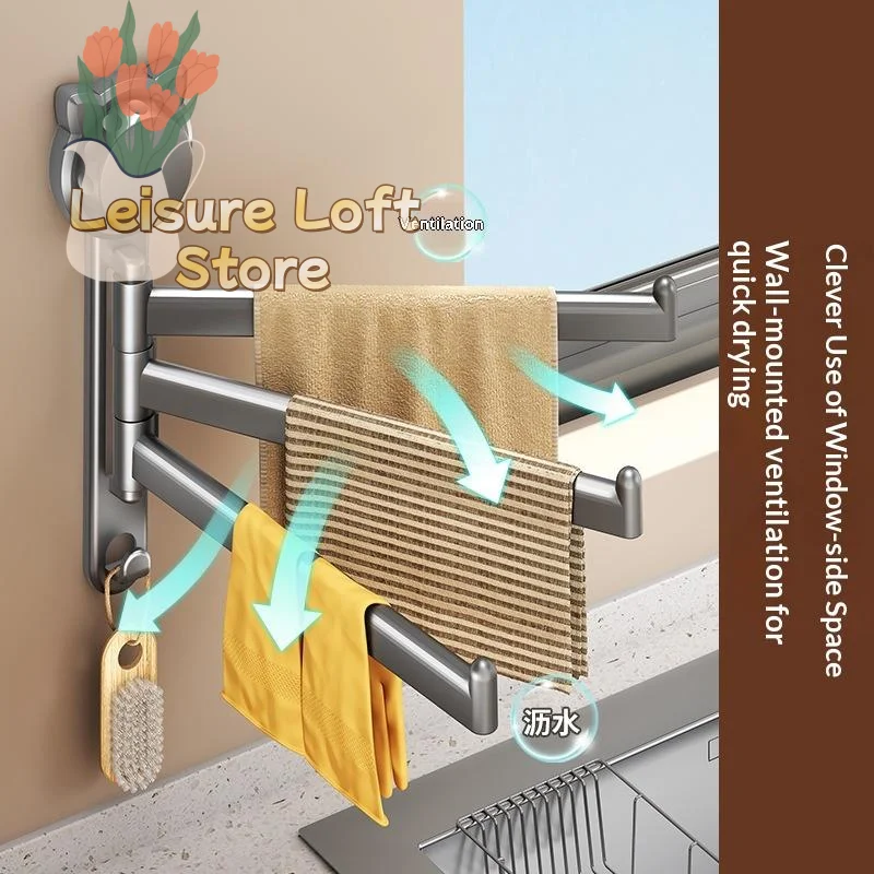 Rotating Towel Rack Damage Free Vacuum Suction Adhesive PP Holder Waterproof Wall Mount for Home Bathroom RV Use