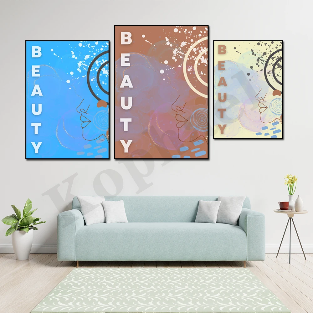 Modern Fashion Beautiful Girl. Chocolate Brown. Cream. Blue. Feminine Hip Art. Home Canvas Painting Wall Decor
