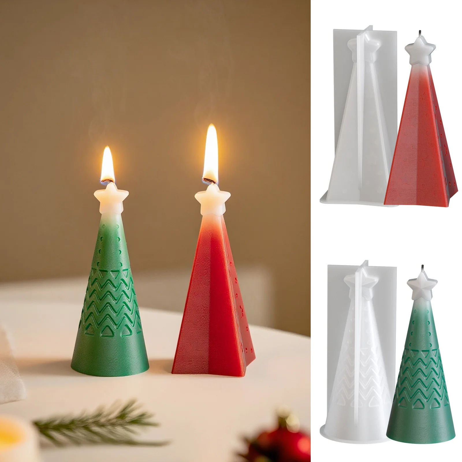 Christmas DIY Resin Casting Mold Five-Pointed Star Cone Polygonal Pyramid Candle Ornaments Resin Mirror Finish Silicone Mould