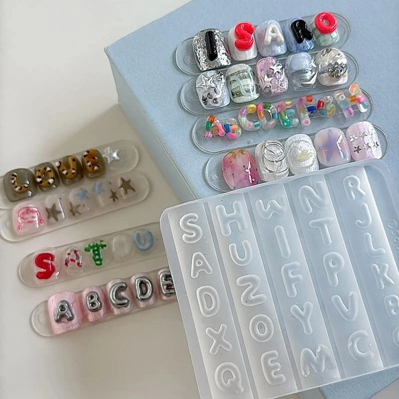Silicone Alphabet Nail Art Mold Non Stick Design 26 Letters Perfect For DIY Nail Resin Crafts 3D Carving Silicone Template DIY