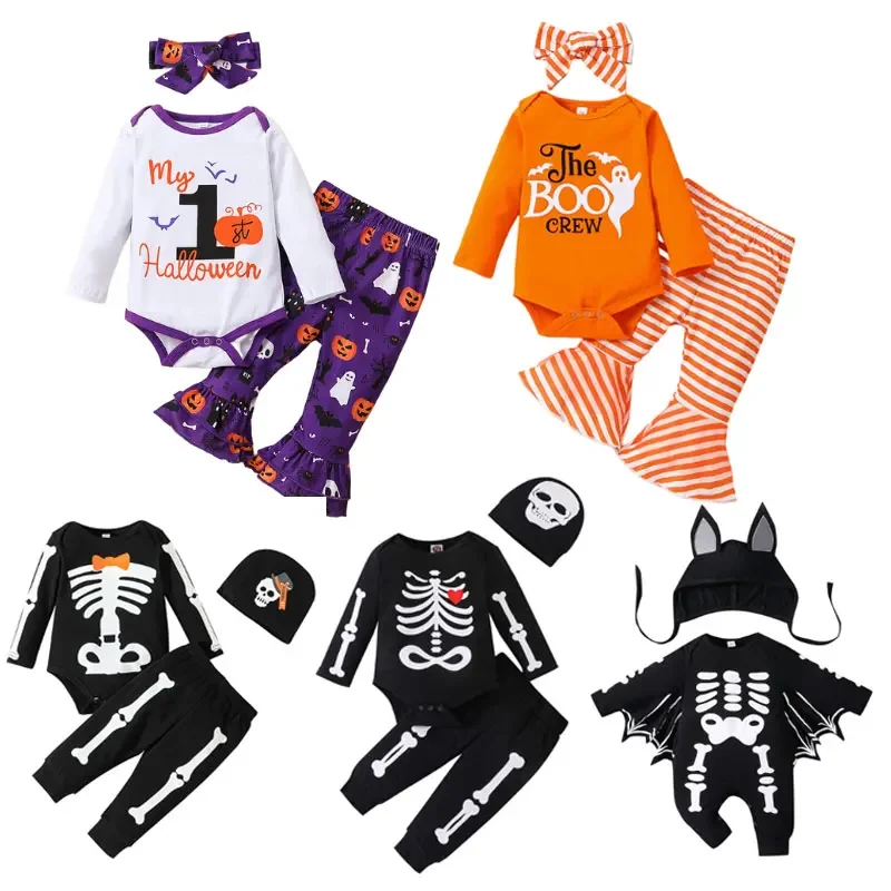 Il mio primo vestiti per bambini di Halloween per neonati Pagliaccetto per neonati Autunno Inverno Vestiti per ragazzo/ragazza Set di costumi di Halloween per neonati a maniche lunghe