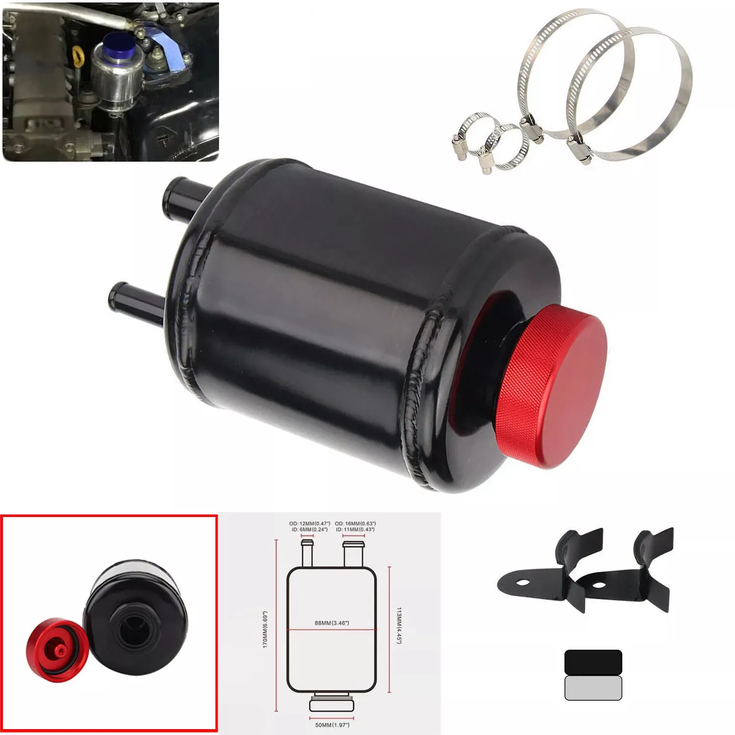 Fuel Supply System Fuel Cell Surge Can Power Steering Oil Catch Can Tank Racing Power Steering Fluid Reservoir Tank Clamps