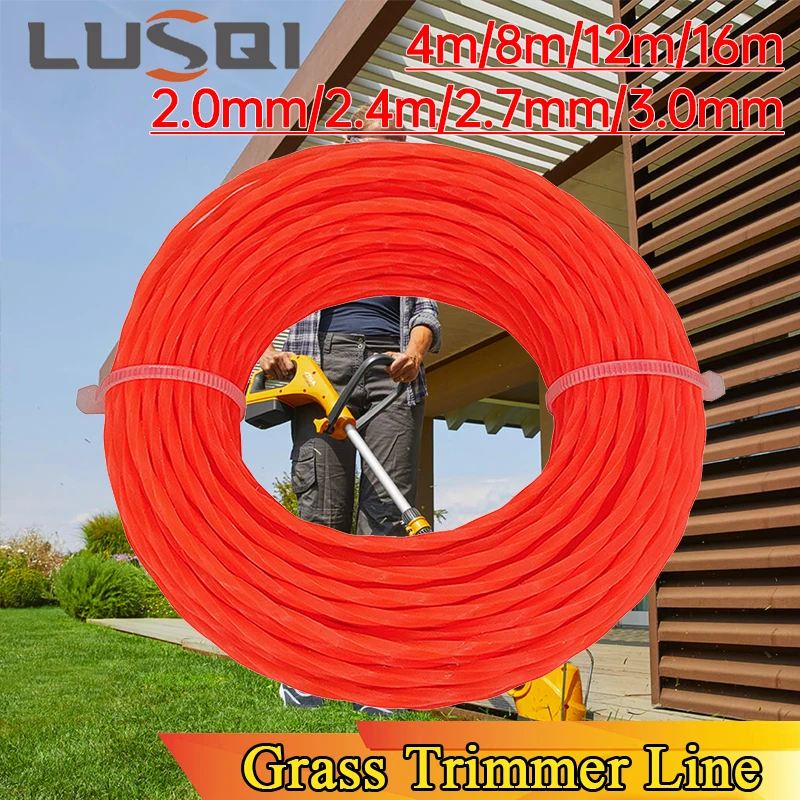 

LUSQI 4m/8m/12m/16m*2mm/2.4mm/2.7mm/3mm Grass Trimmer Line Nylon Spiral Brush Cutter Rope Lawn Mower Head Accessory
