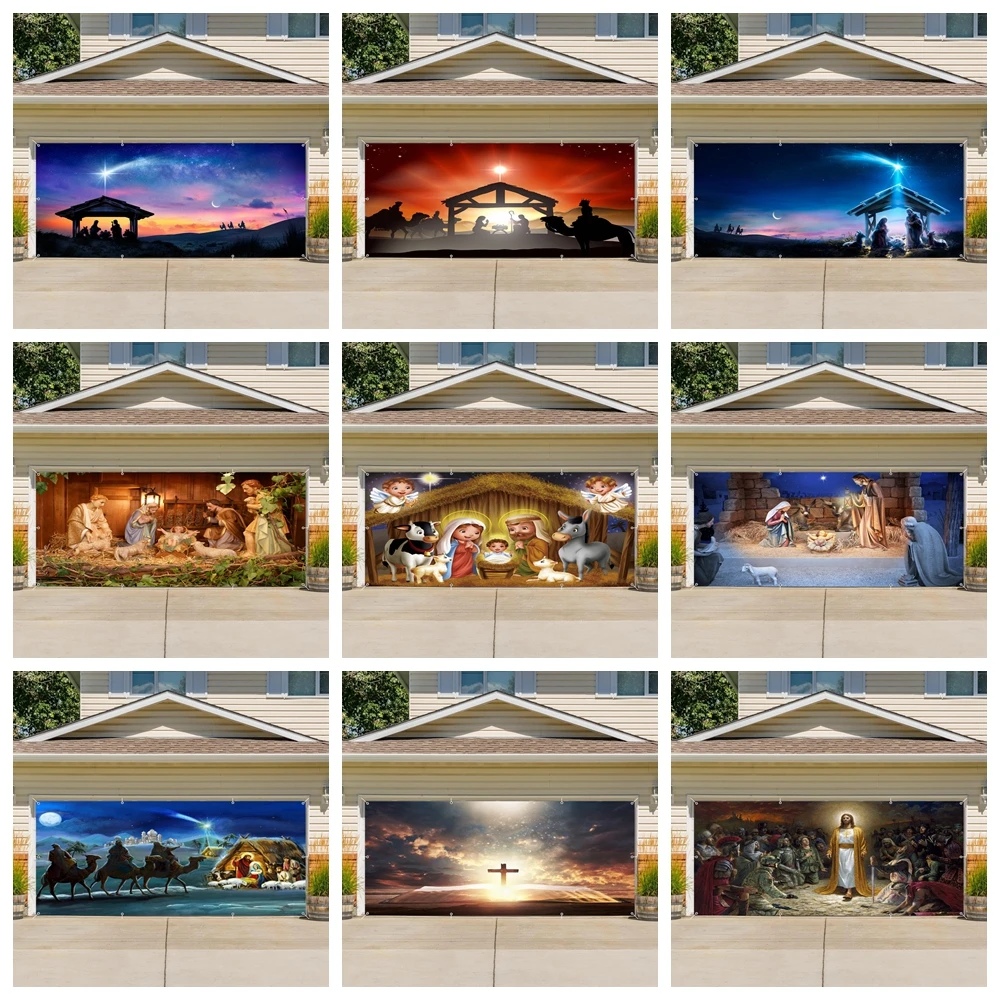 Christian Birth of Jesus Garage Wall Background Christmas Christ Nativity Cross Garage Door Frame For Outdoor Courtyard Decor